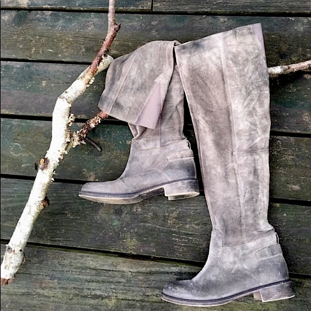 BOUTIQUE 9 Boot ANTHROPOLOGIE NICHOLA Boho Suede Leather Gray Brown Black Size 8